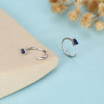 Sapphire Blue CZ Droplet Huggie Hoop Earrings in Sterling Silver, Tiny Blue Pear Cut CZ Open Hoops, Pull Through Threaders, Half Hoops