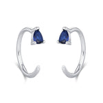 Sapphire Blue CZ Droplet Huggie Hoop Earrings in Sterling Silver, Tiny Blue Pear Cut CZ Open Hoops, Pull Through Threaders, Half Hoops