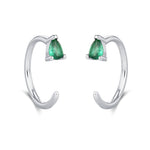 Emerald Green Tiny Droplet CZ Open Huggie Hoop Earrings in Sterling Silver
