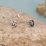 Mystic Topaz Crystal Stud Earrings in Sterling Silver, Oval Cut Peacock Crystals,Stunning Green, Blue and Purple Colour