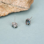 Mystic Topaz Crystal Stud Earrings in Sterling Silver, Oval Cut Peacock Crystals,Stunning Green, Blue and Purple Colour