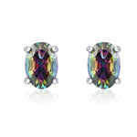 Mystic Topaz Crystal Stud Earrings in Sterling Silver, Oval Cut Peacock Crystals,Stunning Green, Blue and Purple Colour