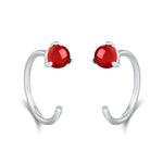 Genuine Red Onyx Huggie Hoop Earrings in Sterling Silver, 3mm Natural Red Chalcedony Open Hoops, Pull Through Threaders, Half Hoops, C Shape