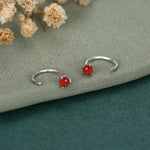 Genuine Red Onyx Huggie Hoop Earrings in Sterling Silver, 3mm Natural Red Chalcedony Open Hoops, Pull Through Threaders, Half Hoops, C Shape