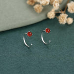 Genuine Red Onyx Huggie Hoop Earrings in Sterling Silver, 3mm Natural Red Chalcedony Open Hoops, Pull Through Threaders, Half Hoops, C Shape