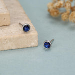 Sterling Silver Gold Dichroic Glass Stud Earrings, 4mm, Glass Crystal Dark Blue - Bezel Setting , Minimalist Style