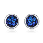 Sterling Silver Gold Dichroic Glass Stud Earrings, 4mm, Glass Crystal Dark Blue - Bezel Setting , Minimalist Style