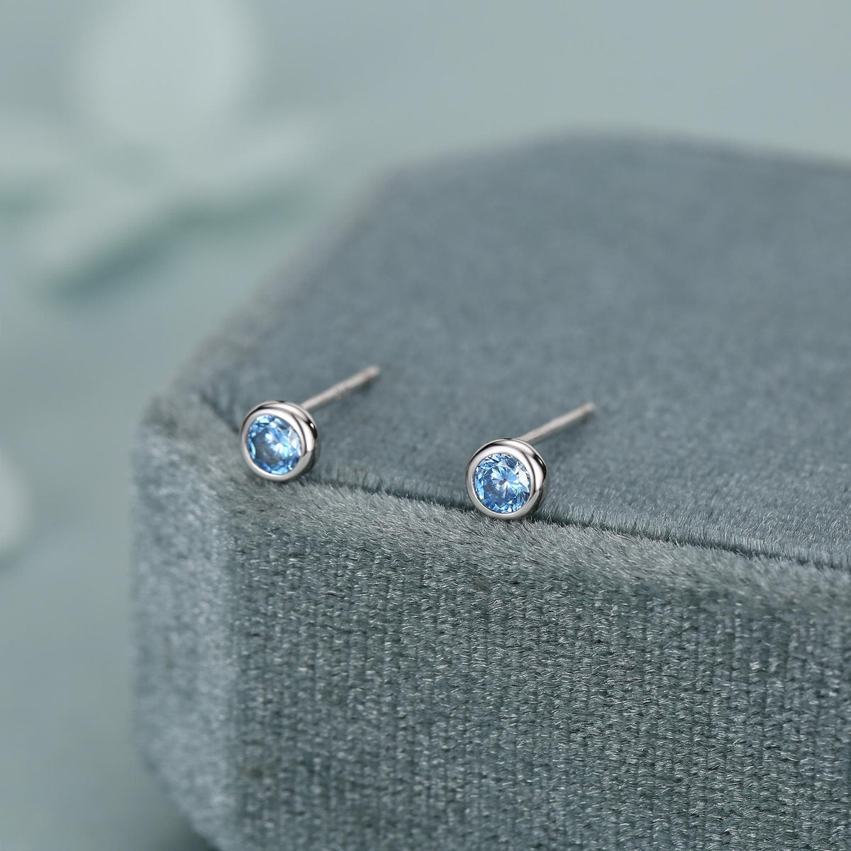 Sterling Silver Aquamarine Blue CZ Stud Earrings, 4mm March Birthstone CZ Earrings, Silver, Gold or Rose Gold, Stacking Earrings