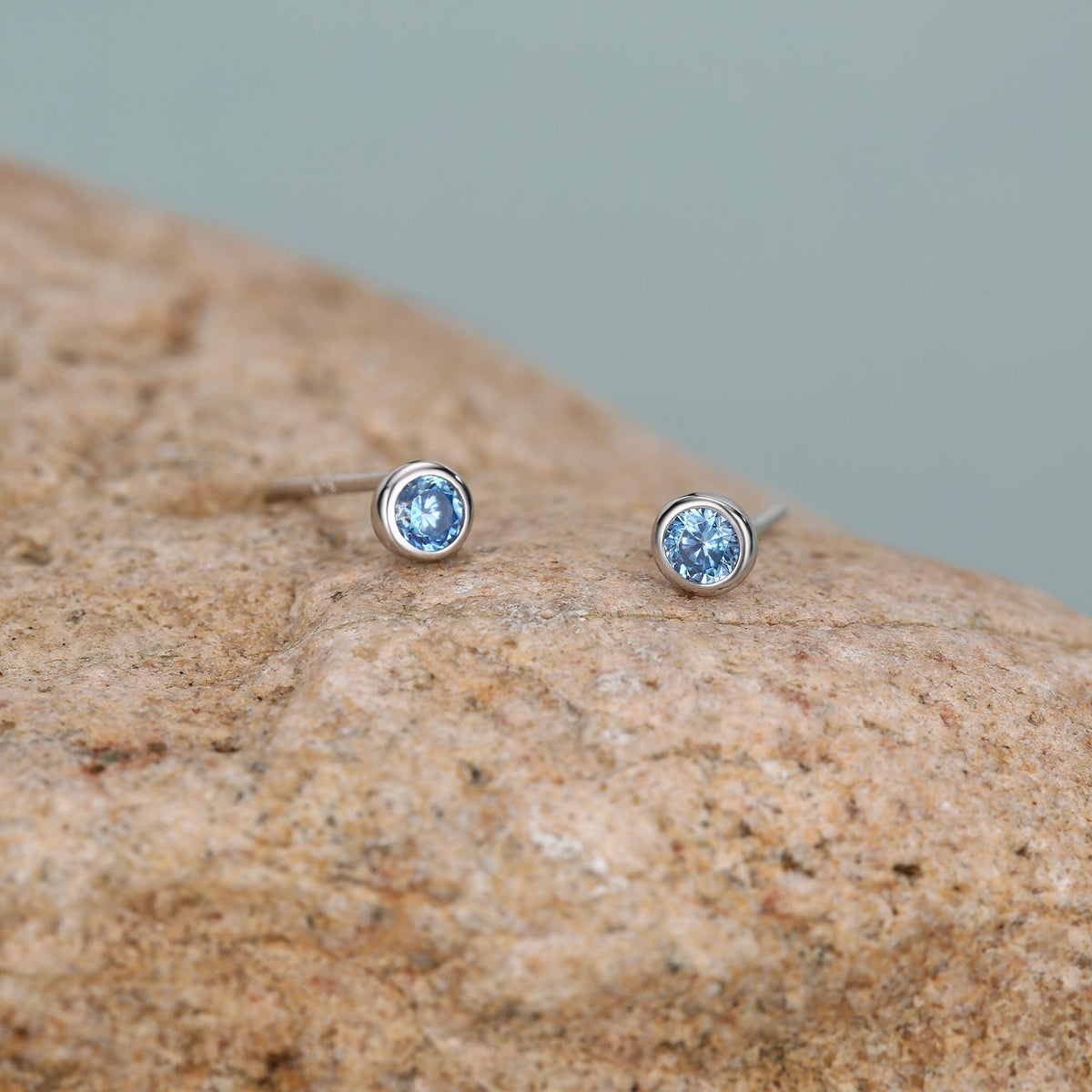 Sterling Silver Aquamarine Blue CZ Stud Earrings, 4mm March Birthstone CZ Earrings, Silver, Gold or Rose Gold, Stacking Earrings
