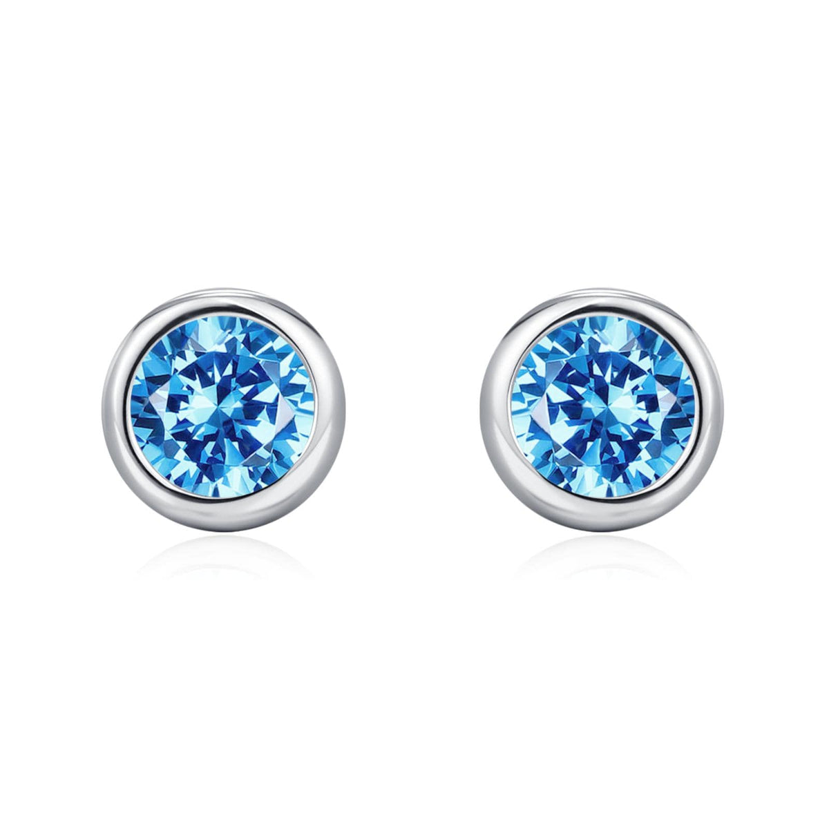 Sterling Silver Aquamarine Blue CZ Stud Earrings, 4mm March Birthstone CZ Earrings, Silver, Gold or Rose Gold, Stacking Earrings