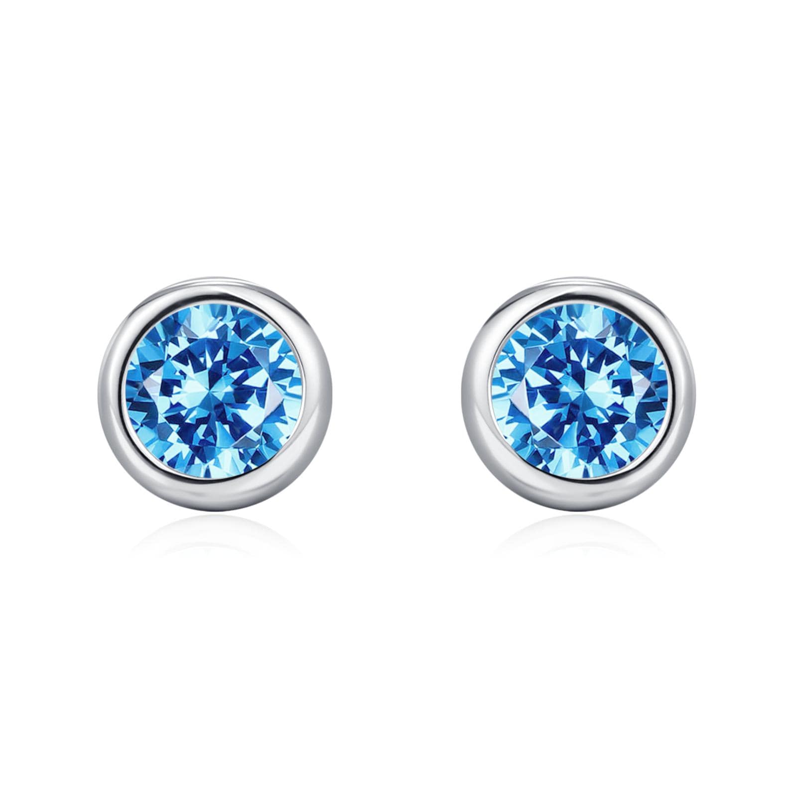 Sterling Silver Aquamarine Blue CZ Stud Earrings, 4mm March Birthstone CZ Earrings, Silver, Gold or Rose Gold, Stacking Earrings