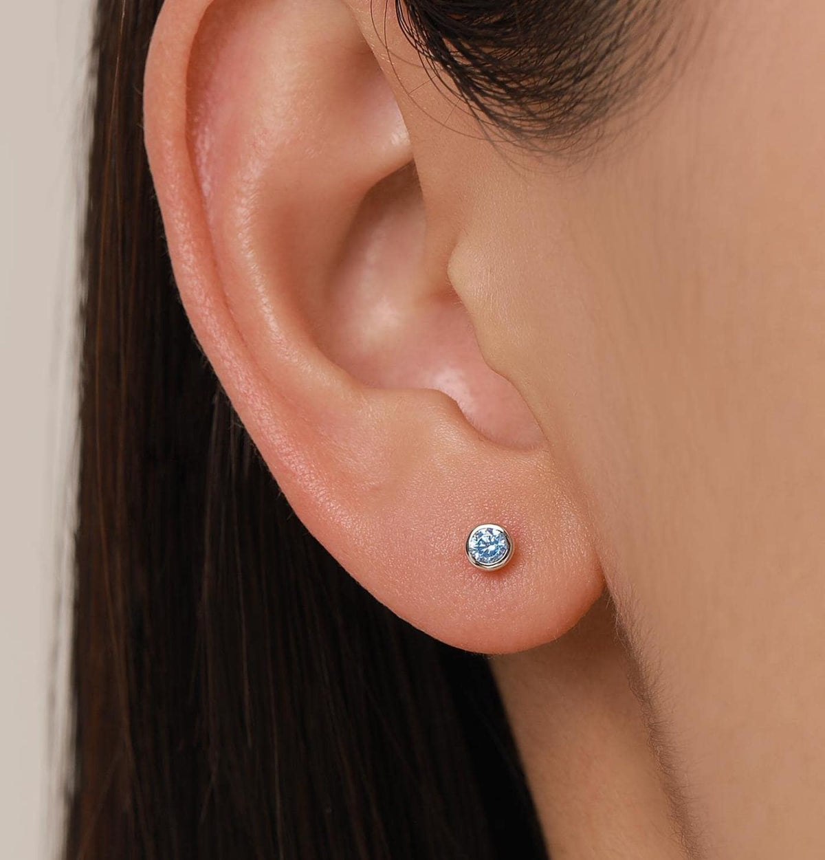 Sterling Silver Aquamarine Blue CZ Stud Earrings, 4mm March Birthstone CZ Earrings, Silver, Gold or Rose Gold, Stacking Earrings