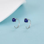 Genuine Lapis Lazuli Huggie Hoop Earrings in Sterling Silver, 4mm Natural Blue Lapis Open Hoops, Pull Through Threaders, Half Hoops, C Shape