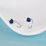 Genuine Lapis Lazuli Huggie Hoop Earrings in Sterling Silver, 4mm Natural Blue Lapis Open Hoops, Pull Through Threaders, Half Hoops, C Shape