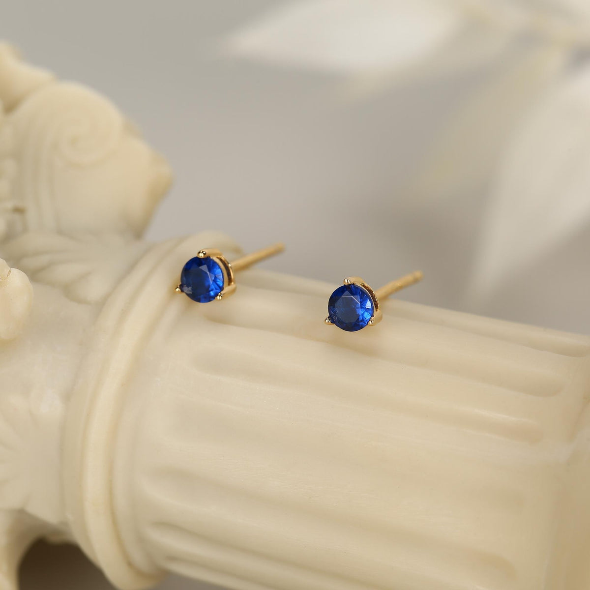Extra Tiny Sapphire Blue Crystal CZ Stud Earrings in Sterling Silver, Three Prong 2mm Teeny Tiny Stud