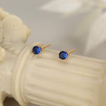 Extra Tiny Sapphire Blue Crystal CZ Stud Earrings in Sterling Silver, Three Prong 2mm Teeny Tiny Stud