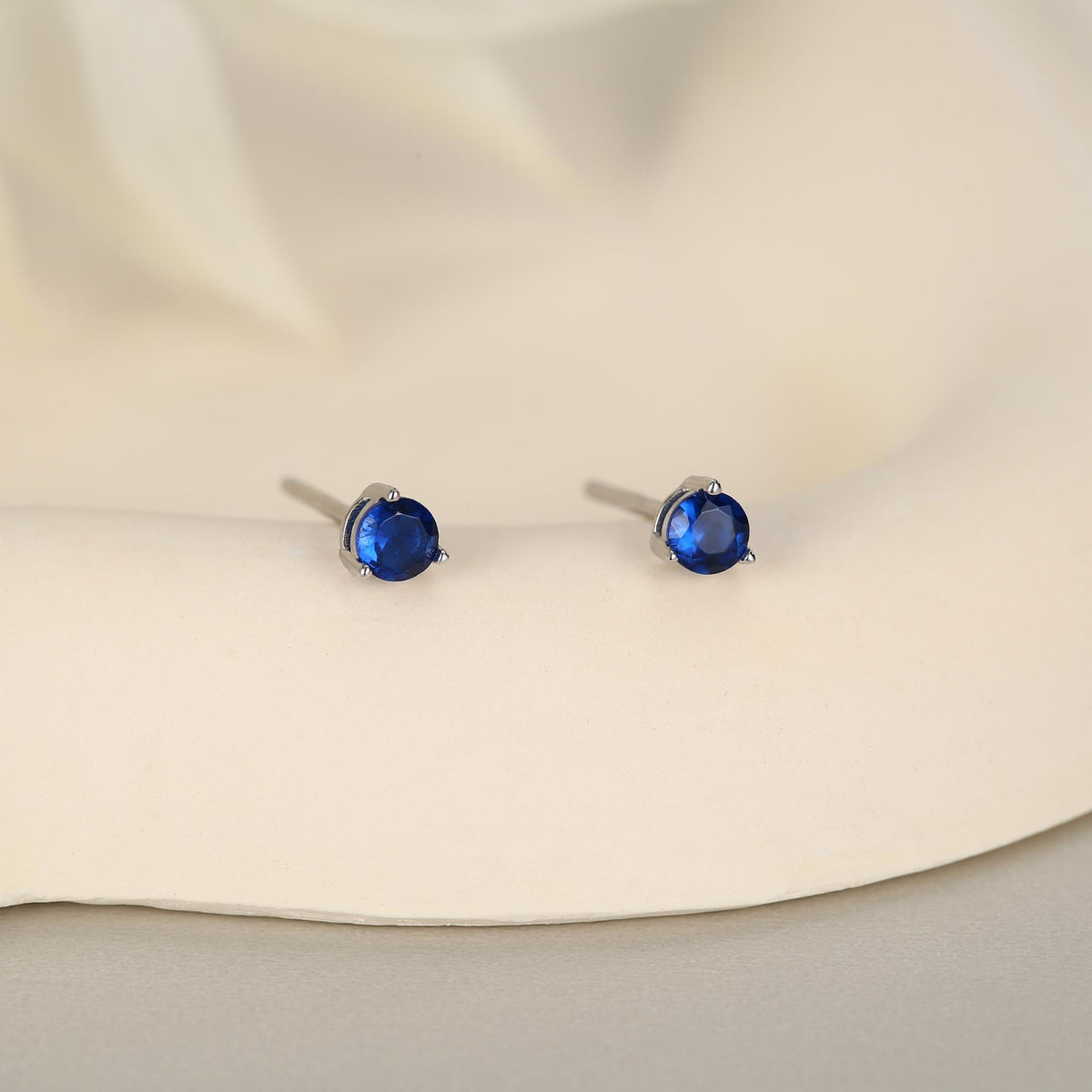Extra Tiny Sapphire Blue Crystal CZ Stud Earrings in Sterling Silver, Three Prong 2mm Teeny Tiny Stud