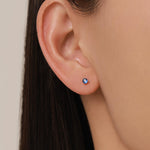 Extra Tiny Sapphire Blue Crystal CZ Stud Earrings in Sterling Silver, Three Prong 2mm Teeny Tiny Stud