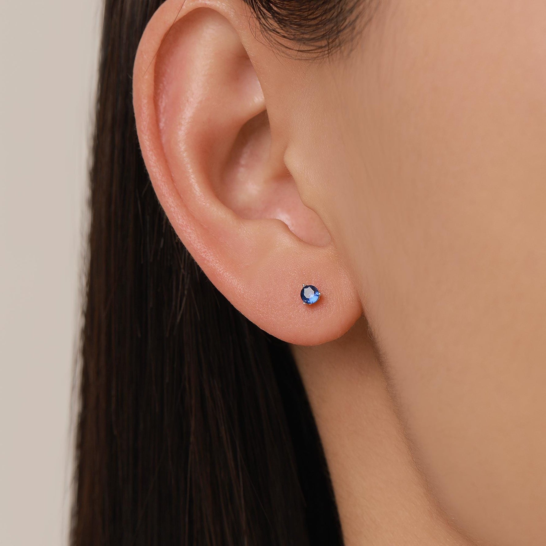Extra Tiny Sapphire Blue Crystal CZ Stud Earrings in Sterling Silver, Three Prong 2mm Teeny Tiny Stud