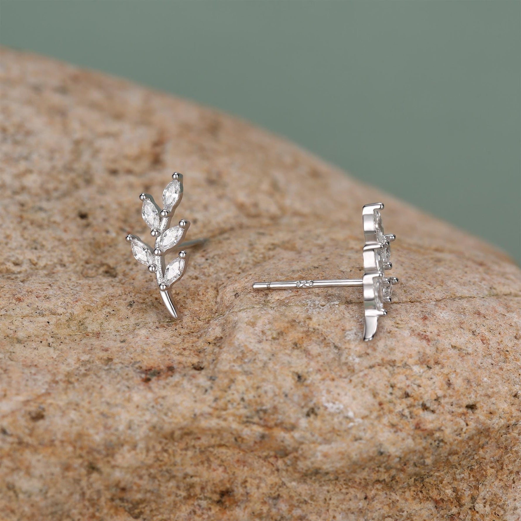 CZ Leaf Stud Earrings in Sterling Silver, Silver or Gold, Olive Branch Earrings, Olive Leaf Earrings, Nature Inspired