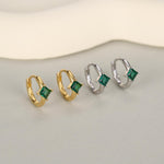 Single Emerald Green CZ Crystal Huggie Hoop in Sterling Silver, Silver or Gold, Minimalist Simple Hoop Earrings