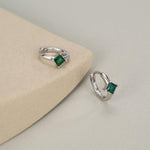 Single Emerald Green CZ Crystal Huggie Hoop in Sterling Silver, Silver or Gold, Minimalist Simple Hoop Earrings