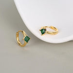Single Emerald Green CZ Crystal Huggie Hoop in Sterling Silver, Silver or Gold, Minimalist Simple Hoop Earrings