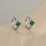 Single Emerald Green CZ Crystal Huggie Hoop in Sterling Silver, Silver or Gold, Minimalist Simple Hoop Earrings