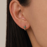 Single Emerald Green CZ Crystal Huggie Hoop in Sterling Silver, Silver or Gold, Minimalist Simple Hoop Earrings