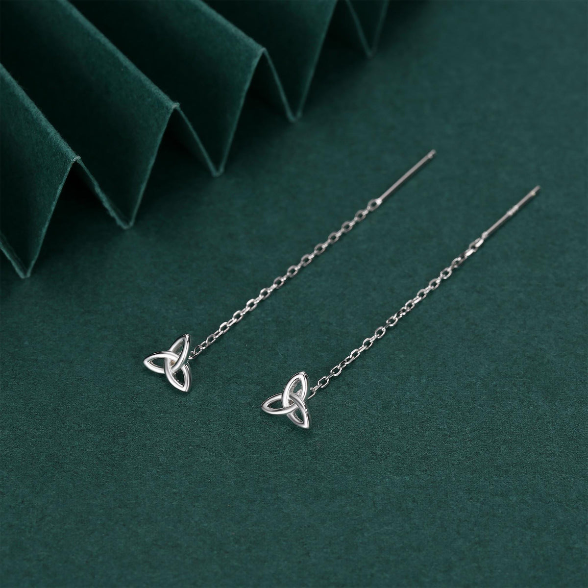 Celtic Trinity Knot Threader Earrings in Sterling Silver, Silver, Gold or Rose Gold, Celtic Trinity Knot Earrings