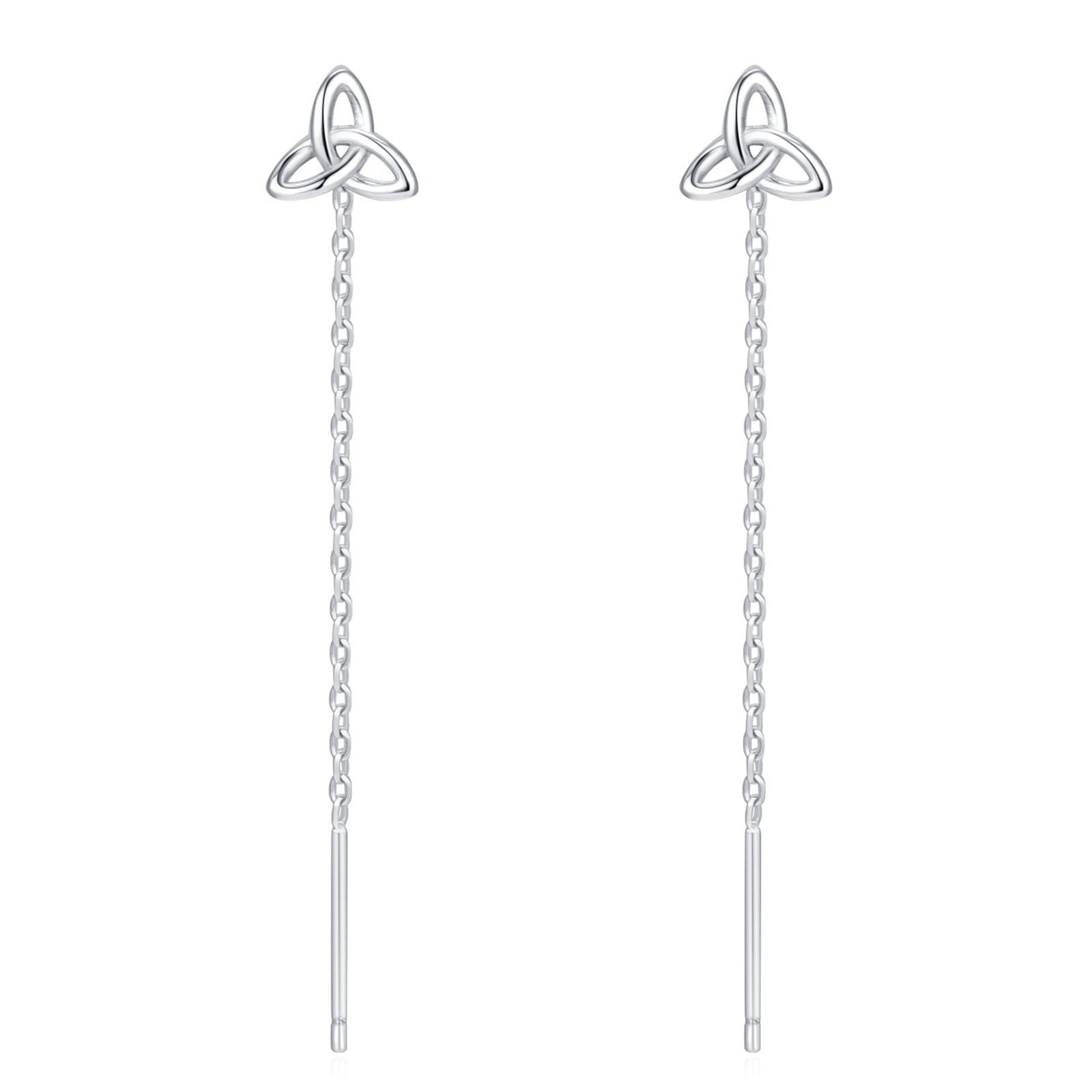 Celtic Trinity Knot Threader Earrings in Sterling Silver, Silver, Gold or Rose Gold, Celtic Trinity Knot Earrings