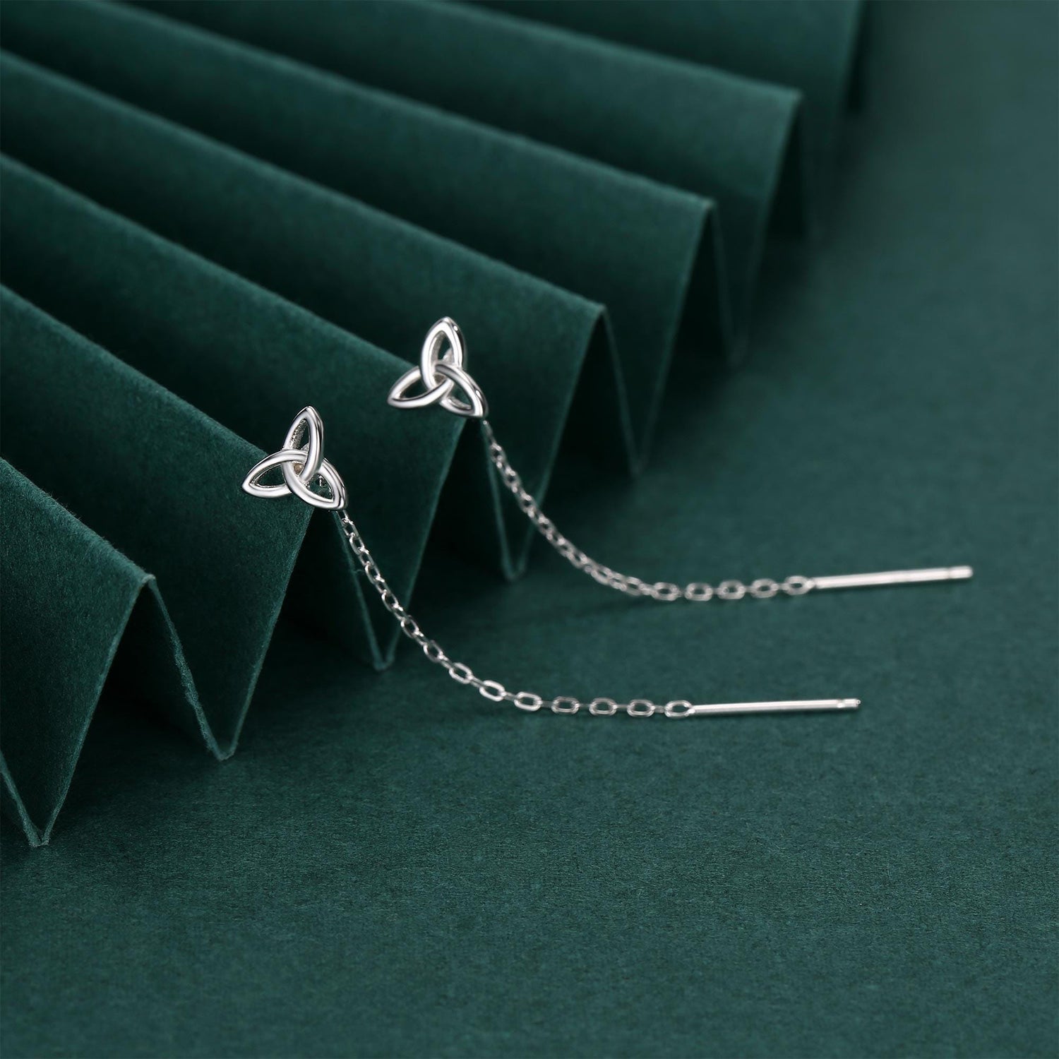 Celtic Trinity Knot Threader Earrings in Sterling Silver, Silver, Gold or Rose Gold, Celtic Trinity Knot Earrings