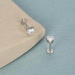 Sterling Silver 4mm Heart Moissanite 16G Flat Back Labret Earrings