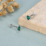 Sterling Silver 4mm Emerald Green Heart CZ 16G Flat Back Labret Earrings