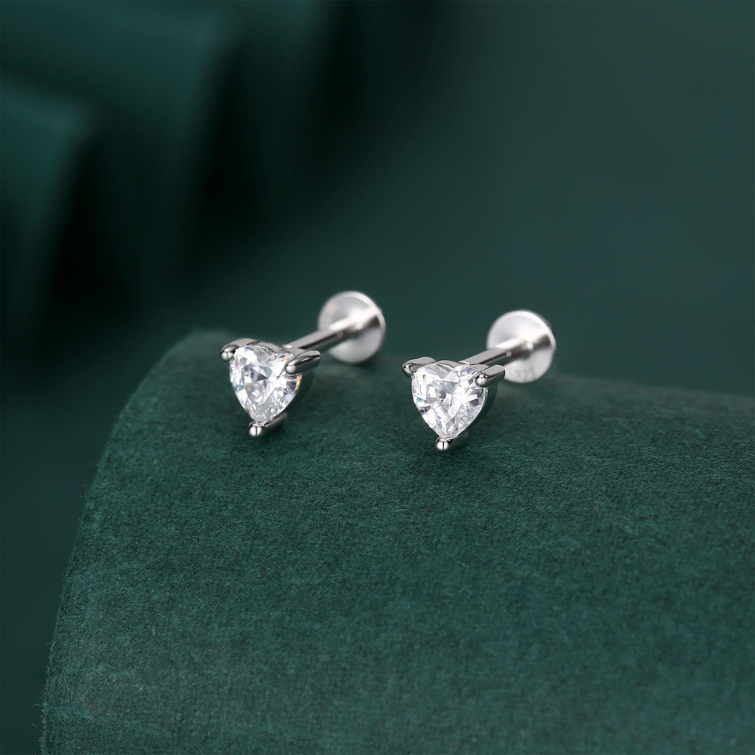 Sterling Silver 4mm Heart Moissanite 16G Flat Back Labret Earrings