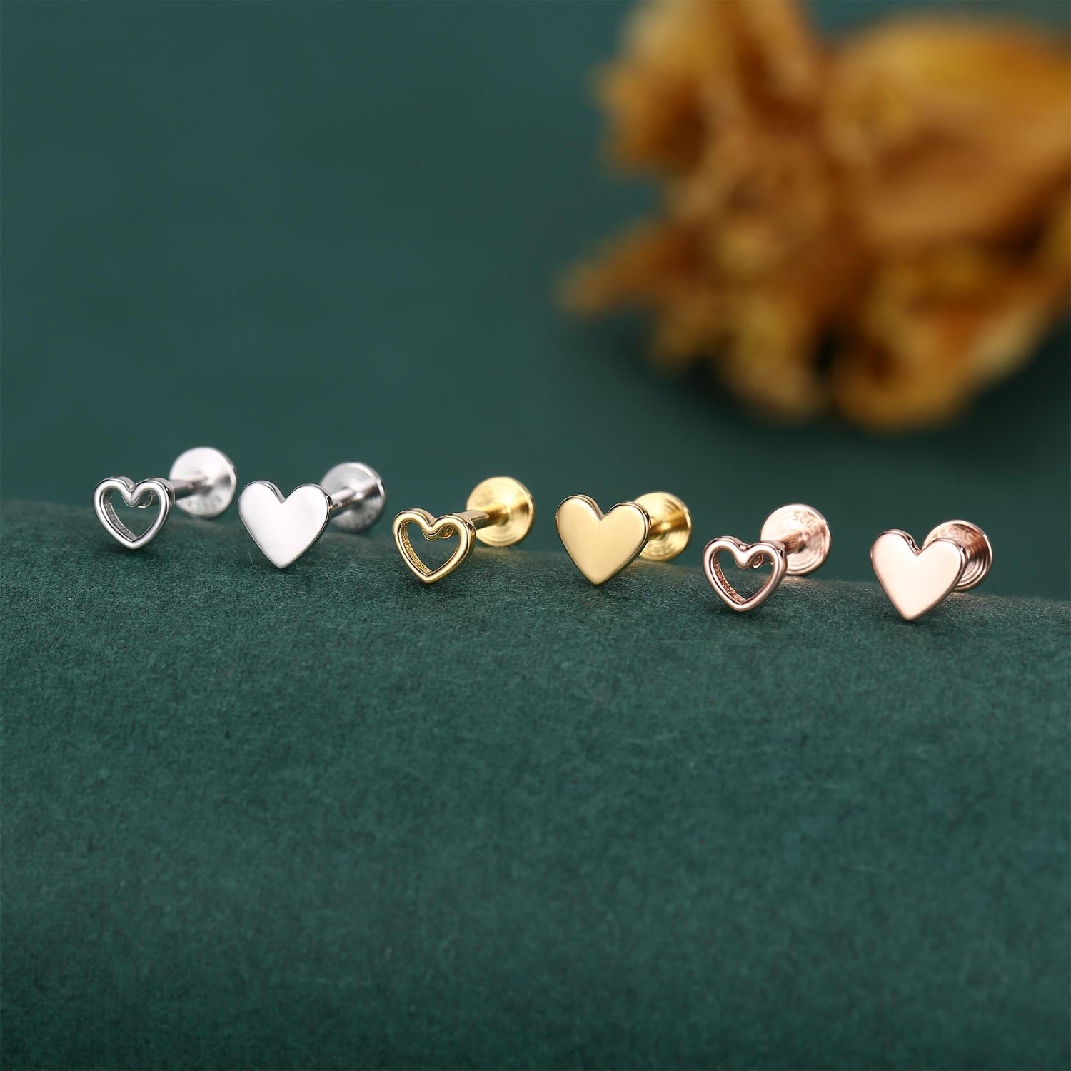 Sterling Silver Mismatched Heart 16G Flat Back Labret Earrings