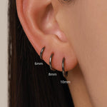 Minimalist Black Huggie Hoops in Sterling Silver, 6mm, 7mm, 8mm, 9mm, 10mm Black Rhodium Clicker Hoops, Sleeper Hoop Earrings, Plain Hoops