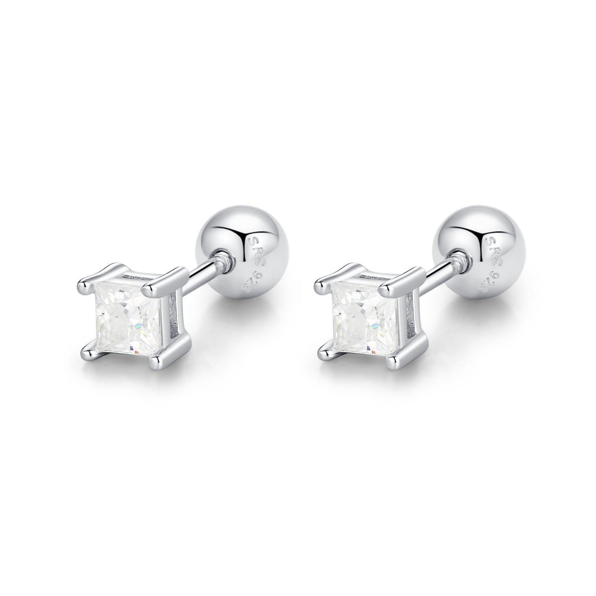 Sterling Silver Princess Cut Moissanite 18G Screw Back Earrings