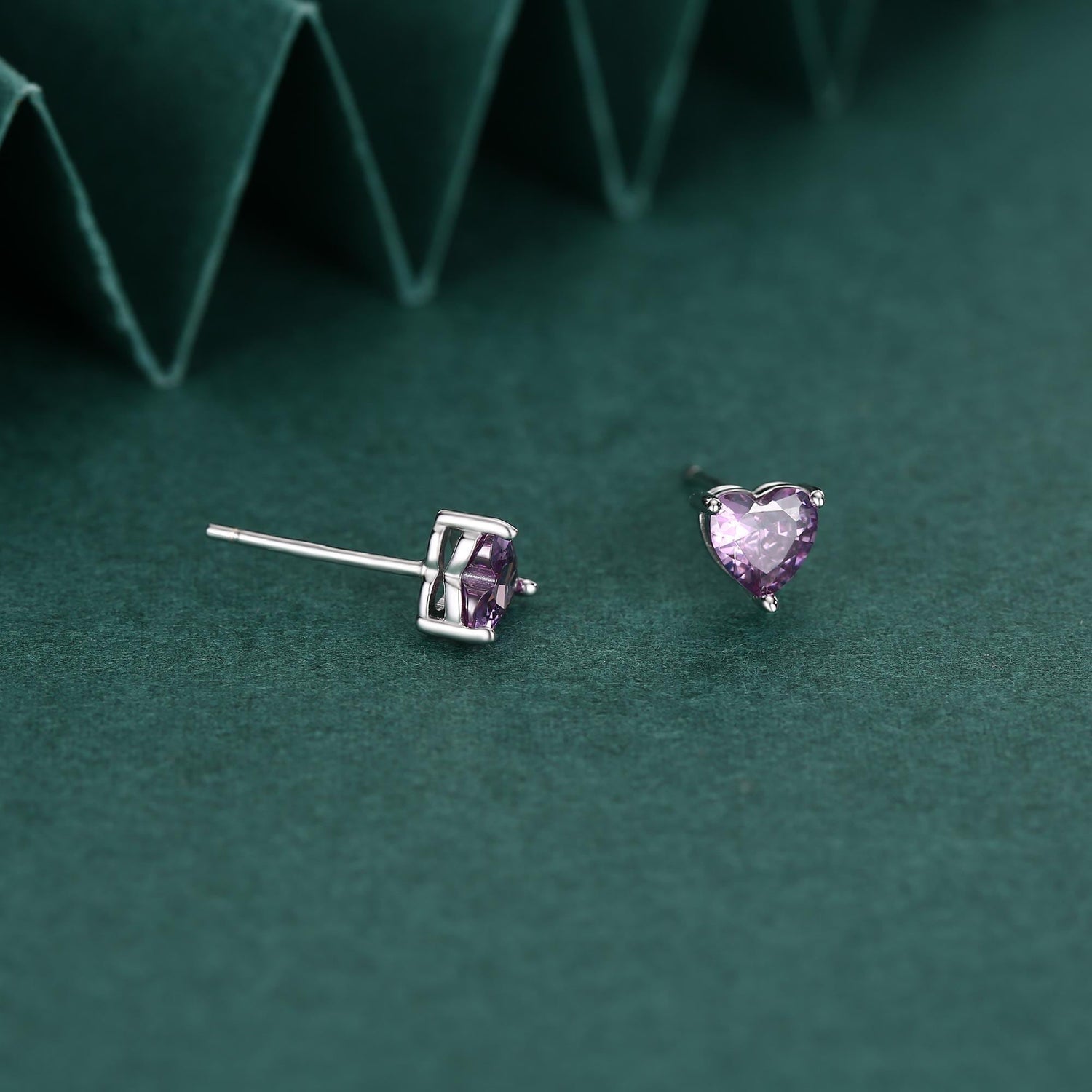 Sterling Silver Purple Heart CZ Stud Earrings