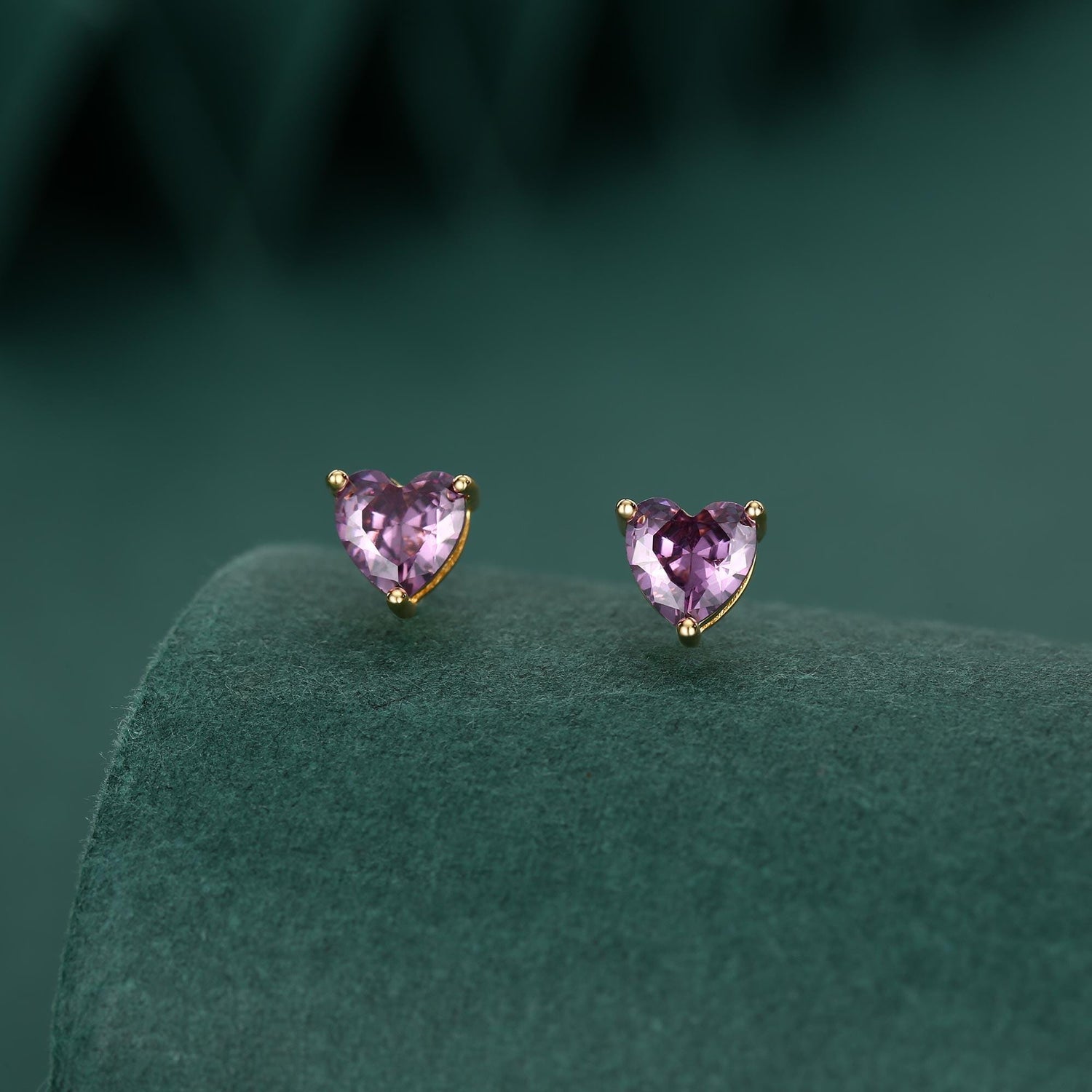 Sterling Silver Purple Heart CZ Stud Earrings