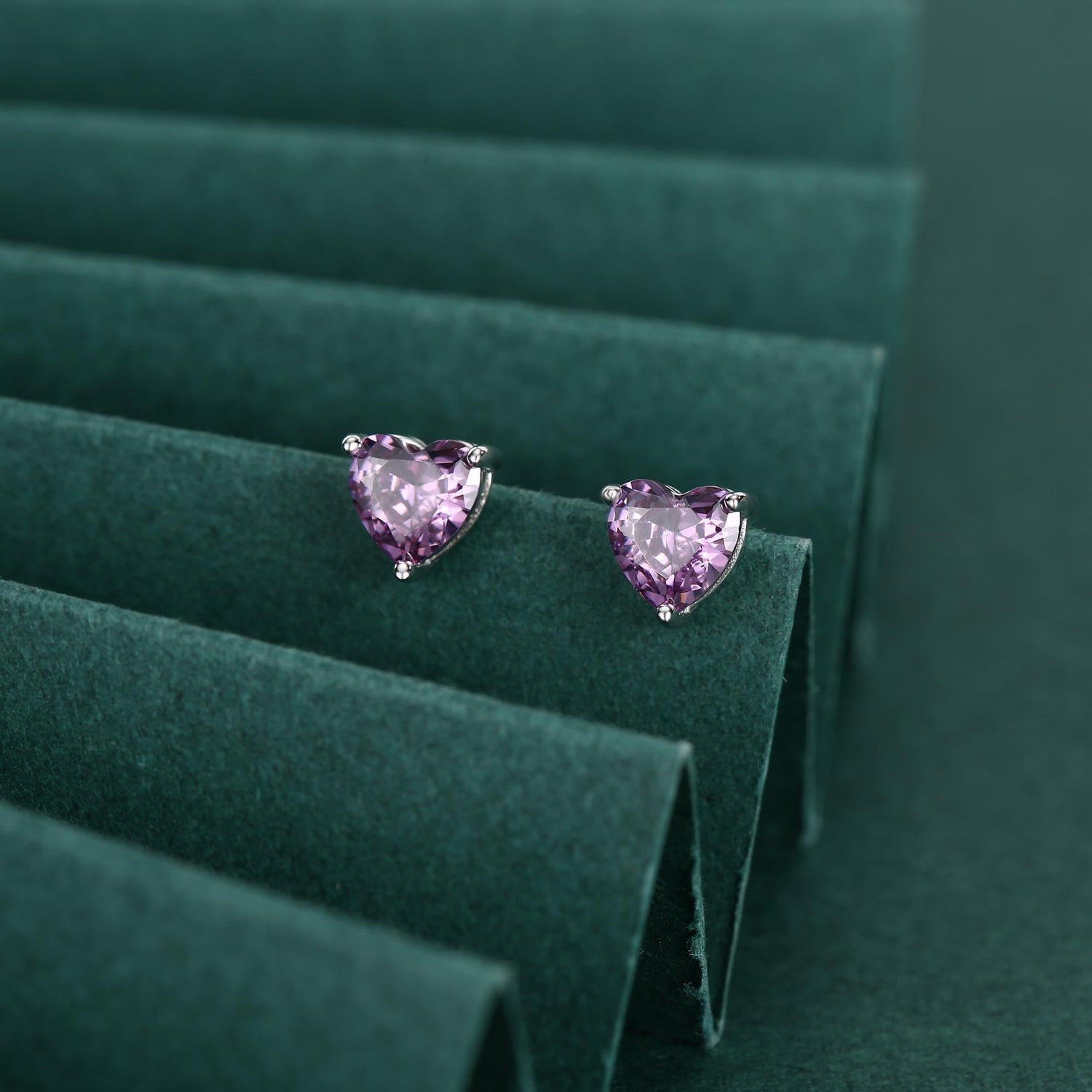 Sterling Silver Purple Heart CZ Stud Earrings