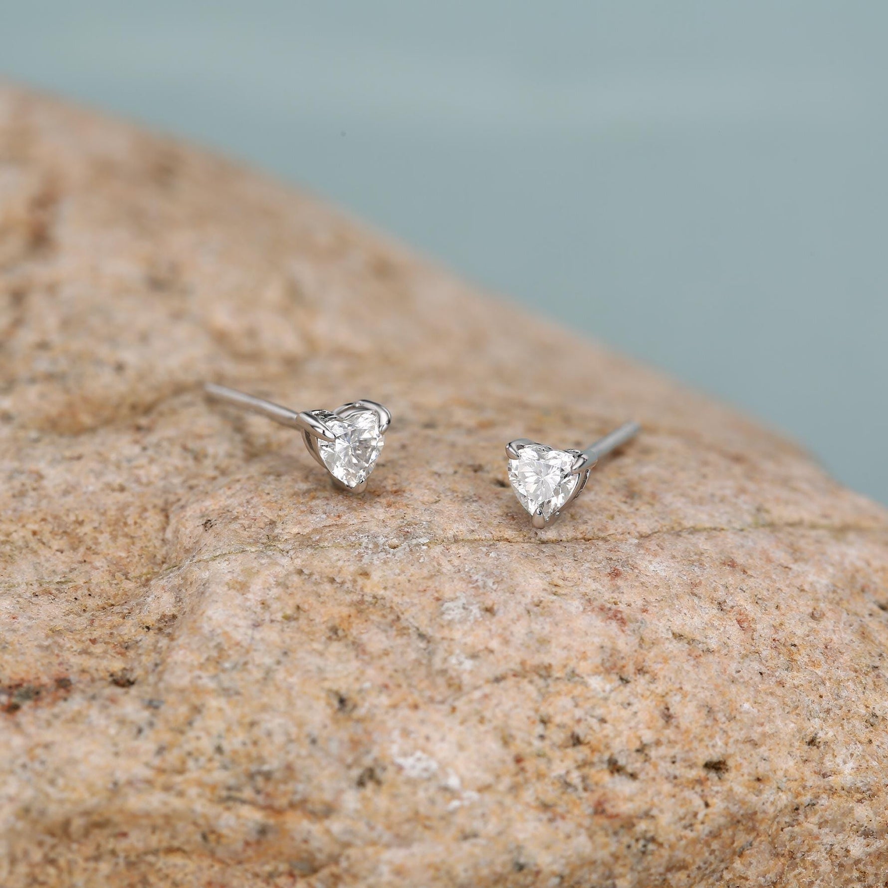 Sterling Silver 3MM Heart Moissanite Stud Earrings - Extra Tiny