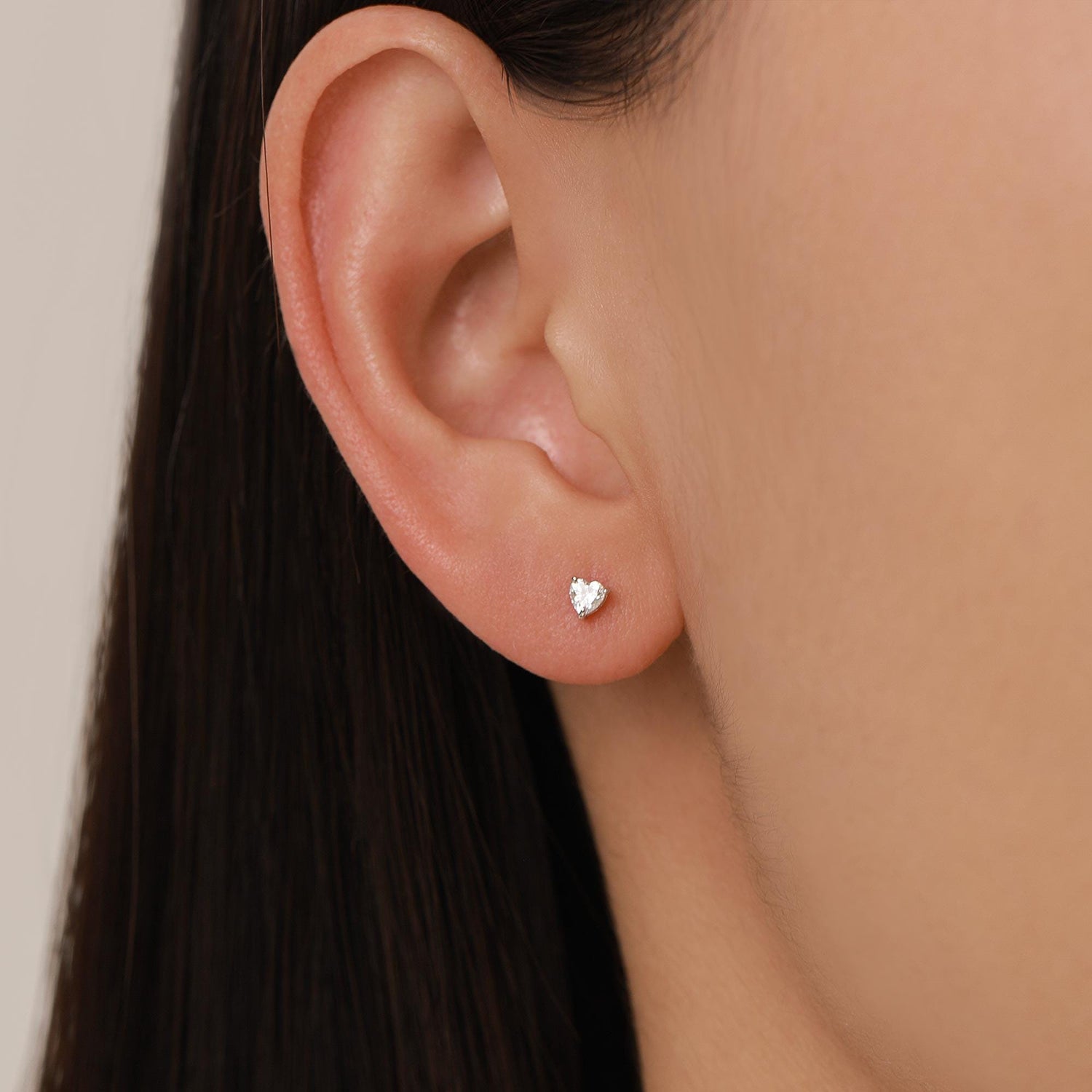 Sterling Silver Tiny Heart 3mm Moissanite 16G Flat Back Labret Earrings