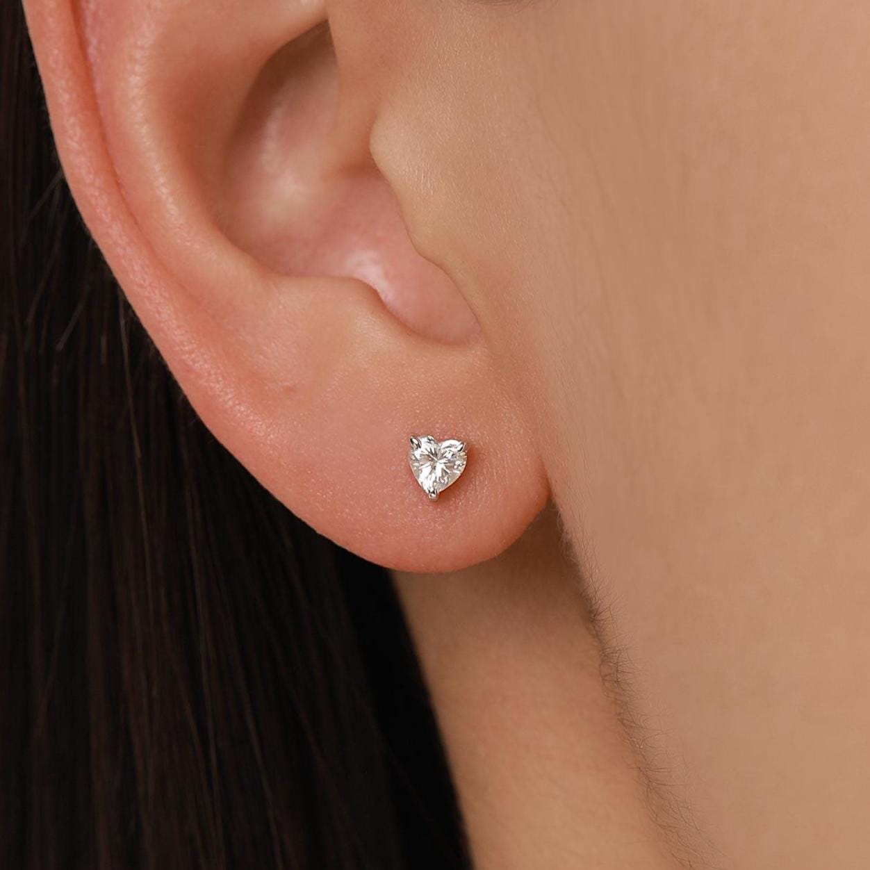 Sterling Silver 4MM Heart Moissanite Stud Earrings