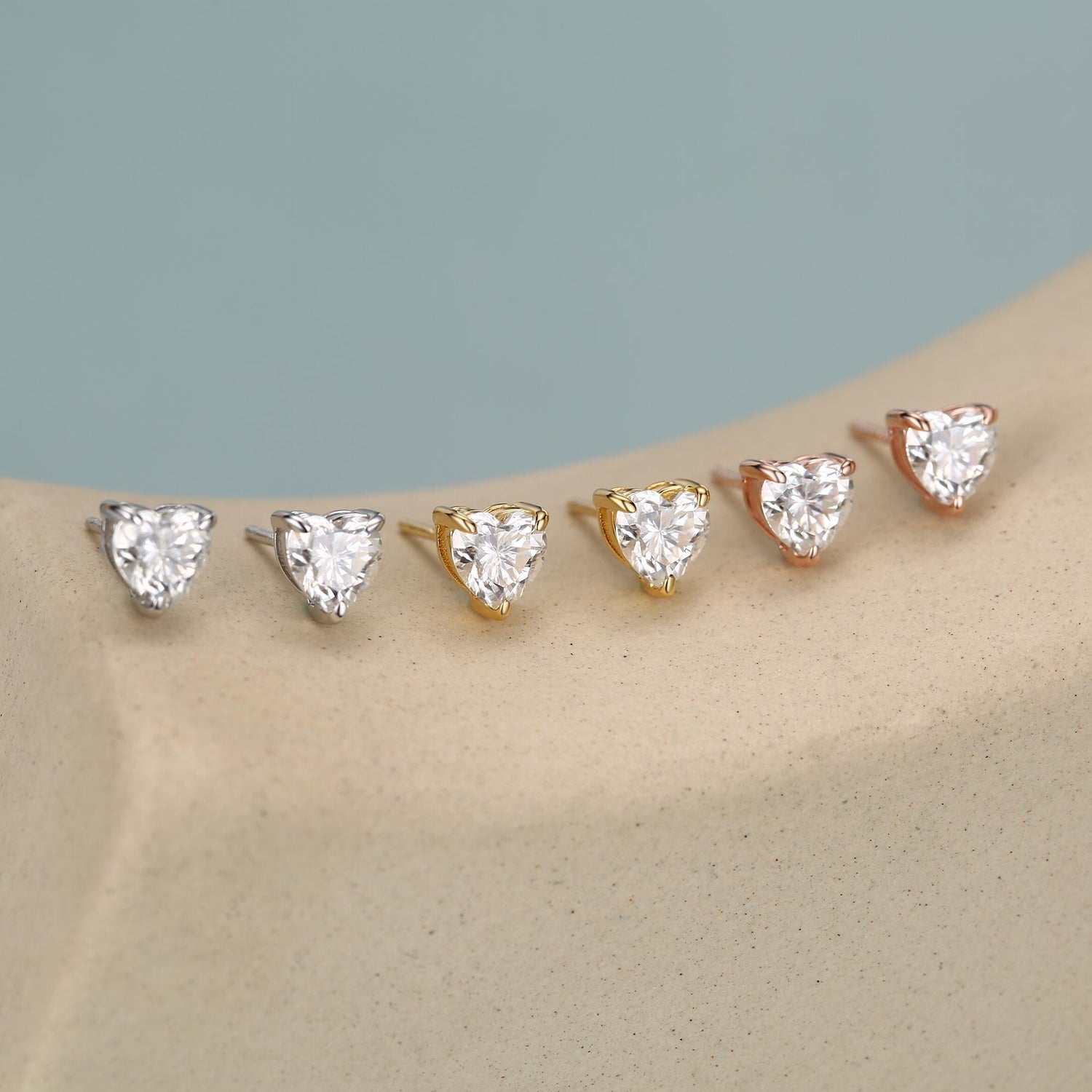 Sterling Silver 5MM Heart Moissanite Stud Earrings