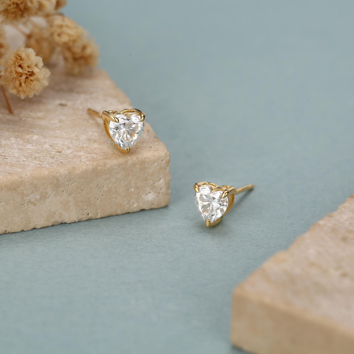 Sterling Silver 5MM Heart Moissanite Stud Earrings