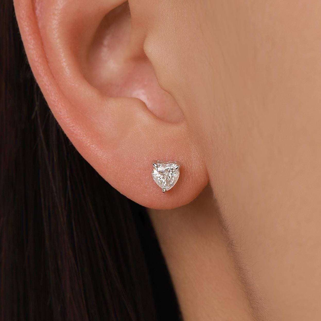 Sterling Silver 5MM Heart Moissanite Stud Earrings
