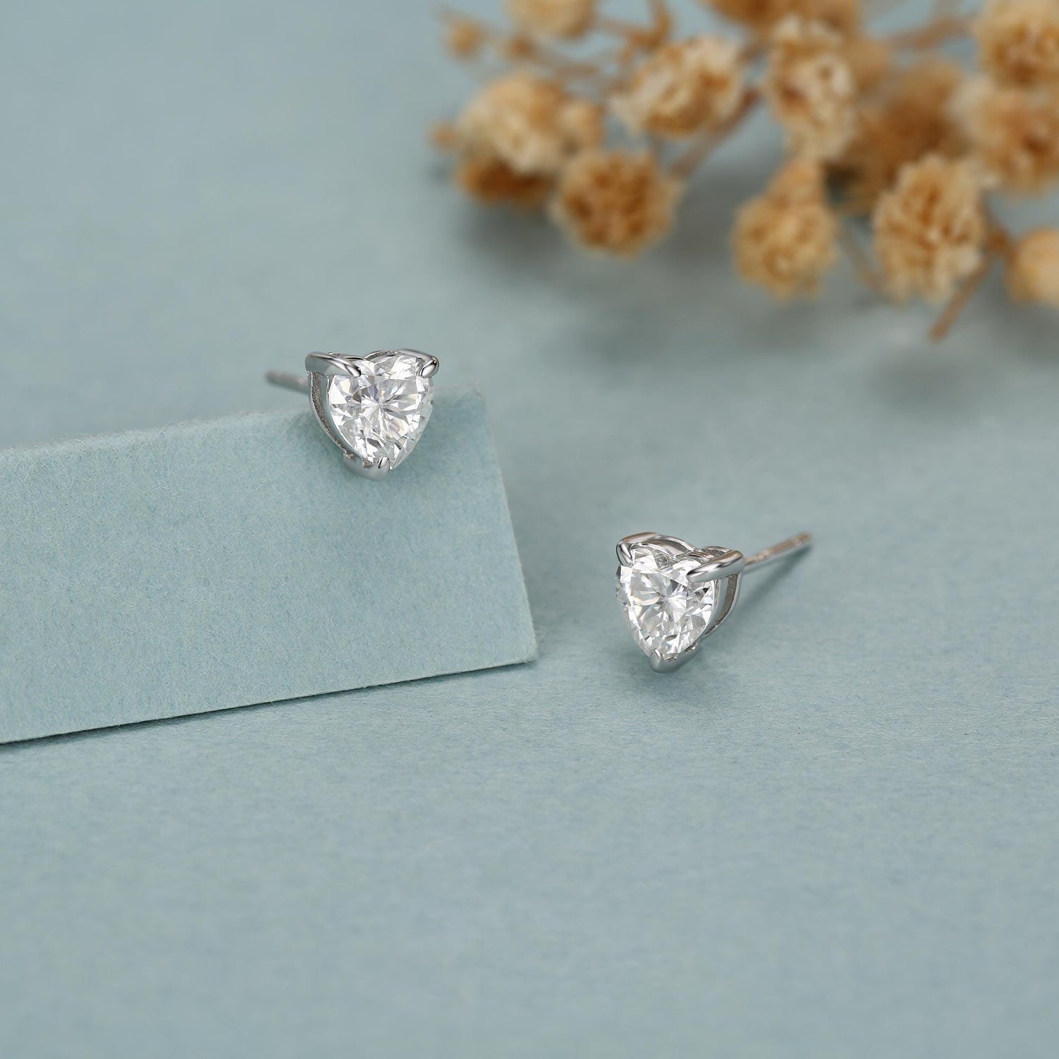 Sterling Silver 5MM Heart Moissanite Stud Earrings