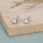 Sterling Silver 3mm Princess Cut Moissanite Stud Earrings
