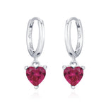 Ruby Red Heart CZ Huggie Hoop in Sterling Silver